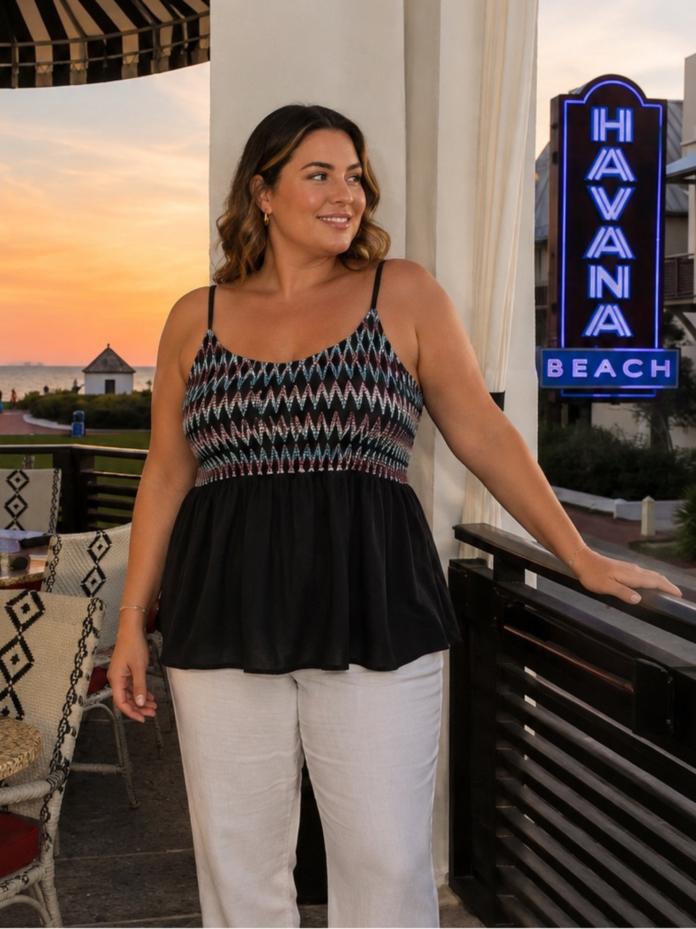 Torrid NWT Smocked Babydoll Cami Top Size 2 2X 18 20 Black Geometric Boho Rayon